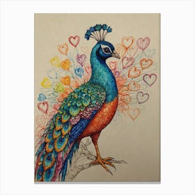 Peacock With Hearts 1 Canvas Print