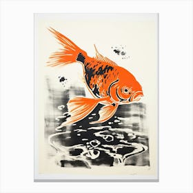 Goldfish, Woodblock Animal  Drawing 2 Canvas Print