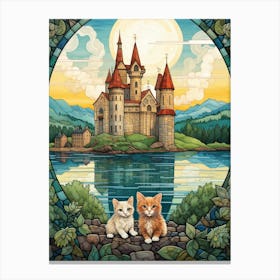 Kittens With Castle And Mosaic Scenery Canvas Print