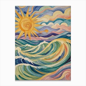 Sun Over The Ocean In Rainbow Canvas Print