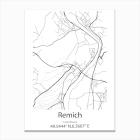 Remich,Luxembourg Minimalist Map Canvas Print