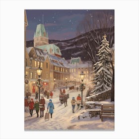 Vintage Winter Illustration Quebec City Canada 4 Canvas Print