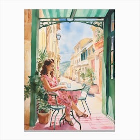 At A Cafe In Gozo Malta Watercolour Canvas Print