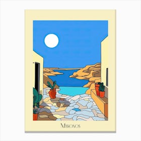 Poster Of Minimal Design Style Of Mykonos, Greece 3 Canvas Print