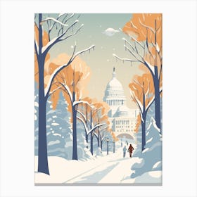 Vintage Winter Travel Illustration Washington Dc Usa 3 Canvas Print