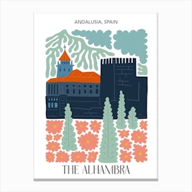 The Alhambra   Andalusia, Spain, Travel Poster In Cute Illustration Canvas Print