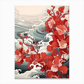 Great Wave With Orchid Flower Drawing In The Style Of Ukiyo E 1 Canvas Print