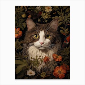 Cat Portrait With Rustic Flowers 3 Canvas Print