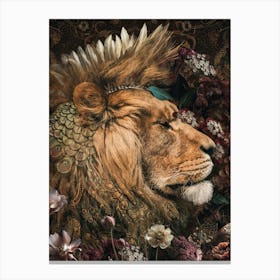 Lion with Flowers Canvas Print