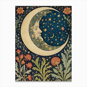 Moon And Flowers Style William Morris 3 Canvas Print