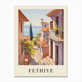 Fethiye Turkey 4 Vintage Pink Travel Illustration Poster Canvas Print