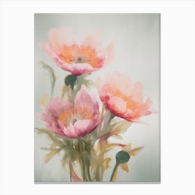 Proteas Flowers Acrylic Painting In Pastel Colours 1 Canvas Print