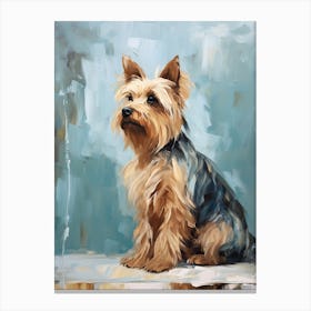 Yorkshire Terrier Dog, Painting In Light Teal And Brown 0 Canvas Print