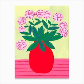 Red Vase With Pink Flowers Canvas Print