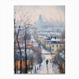 Winter City Park Painting Parc De Belleville Paris France 2 Canvas Print