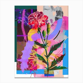 Carnation (Dianthus) 2 Neon Flower Collage Canvas Print