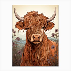 Neutral Tones Portrait Of Highland Cow 1 Canvas Print