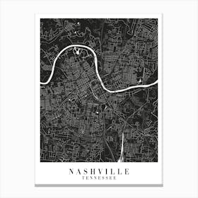 Nashville Tennessee Minimal Black Mono Street Map Canvas Print