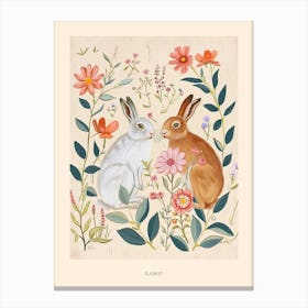 Folksy Floral Animal Drawing Rabbit 4 Poster Canvas Print