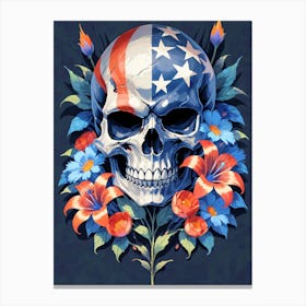 American Flag Floral Face Evil Death Skull (40) Canvas Print