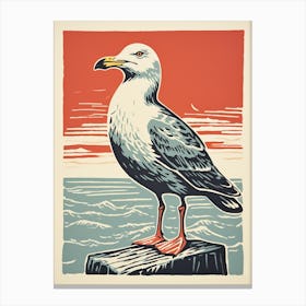 Vintage Bird Linocut Seagull 1 Canvas Print