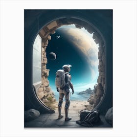 Spaceman Looking Out Of A Door Canvas Print
