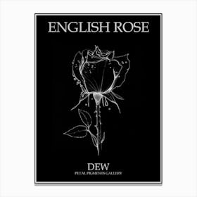 English Rose Dew Line Drawing 2 Poster Inverted Canvas Print
