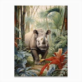 Cold Tones Of A Rhino Walking Through The Jungle 4 Canvas Print