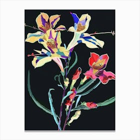 Neon Flowers On Black Snapdragon 4 Canvas Print