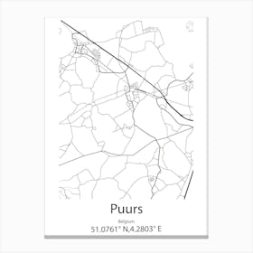 Puurs,Belgium Minimalist Map Canvas Print