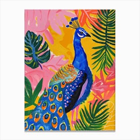 Colourful Tropical Peacock Painting 3 Canvas Print