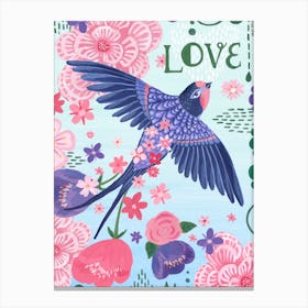Love Bird And Flowers Canvas Print