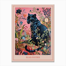 Floral Animal Painting Black Panther 4 Poster Canvas Print