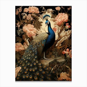 Dark And Moody Botanical Peacock 1 Canvas Print