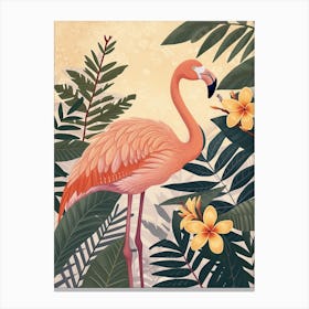 Andean Flamingo And Frangipani Minimalist Illustration 1 Canvas Print