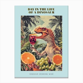 Dinosaur Drinking Wine Retro Collage 1 Poster Canvas Print