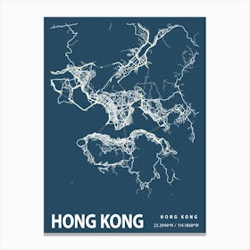 Hong Kong Blueprint City Map 1 Canvas Print