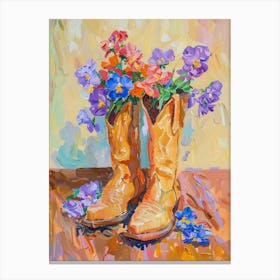 Cowboy Boots And Wildflowers Violets Canvas Print