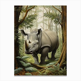 Rhino In The Shadows Of The Trees Realistic Illustration 4 Canvas Print