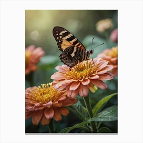 Butterfly On Zinnia Canvas Print