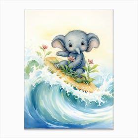 Elephant Painting Surfing Watercolour 1 Canvas Print