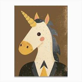 Unicorn In A Suit & Tie Mocha Background 1 Canvas Print