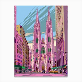 St Patricks Cathedral New York Colourful Silkscreen Illustration 1 Canvas Print