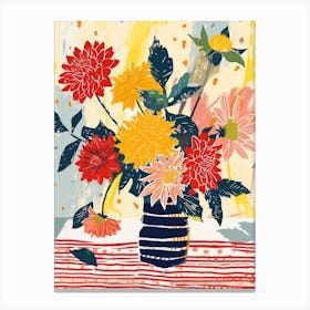 Dahlia Flowers On A Table   Contemporary Illustration 1 Canvas Print