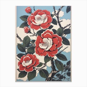 Benifuuki Japanese Tea Camellia Vintage Botanical Woodblock Canvas Print