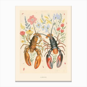 Folksy Floral Animal Drawing Lobster Poster Canvas Print