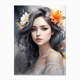 Beautiful Girl With Flowers 13 Canvas Print