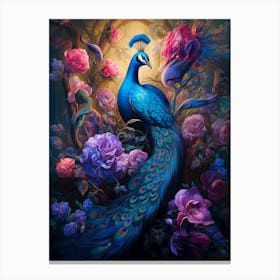 Peacock In The Forest Canvas Print