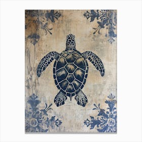 Blue Ornamental Sea Turtle 3 Canvas Print
