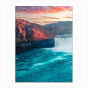 Icelandic Waterfall At Sunset Canvas Print